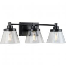 Progress P300350-31M - Hinton Collection Three-Light Matte Black Clear Seeded Glass Farmhouse Bath Vanity Light